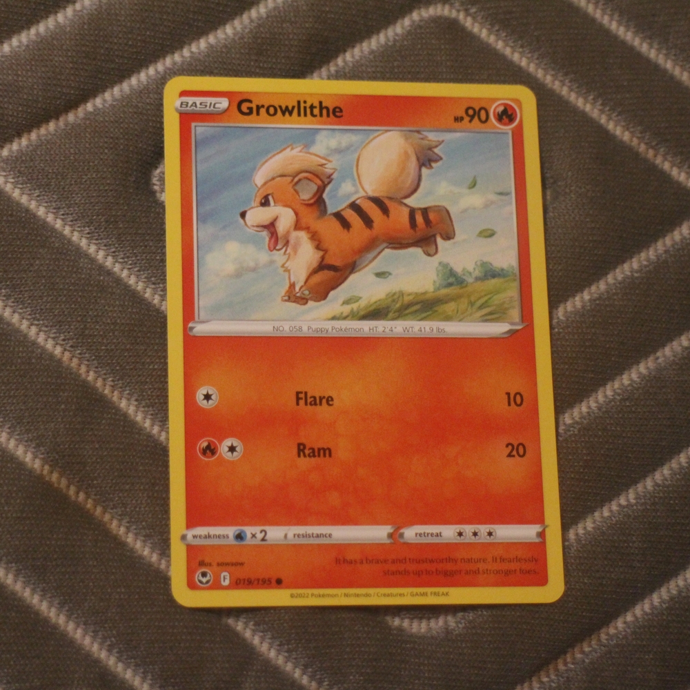 Pokemon Growlithe Card - Red and Yellow